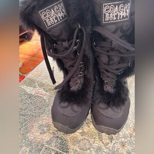 Coach Jenni Women's Black Fur-Trimmed luxurious Winter Boots 7 1/2 B